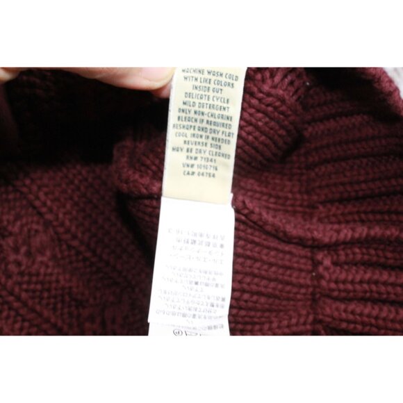 LL Bean Double L Cable Sweater Zip Cardigan Maroon Size Small - Picture 6 of 10